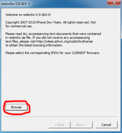 browse for iPhone 3G firmware with redsn0w