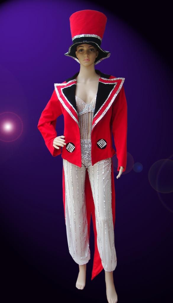 Cher Costume Circus Red Tail suit, Hat, inner outfit Showgirl Drag