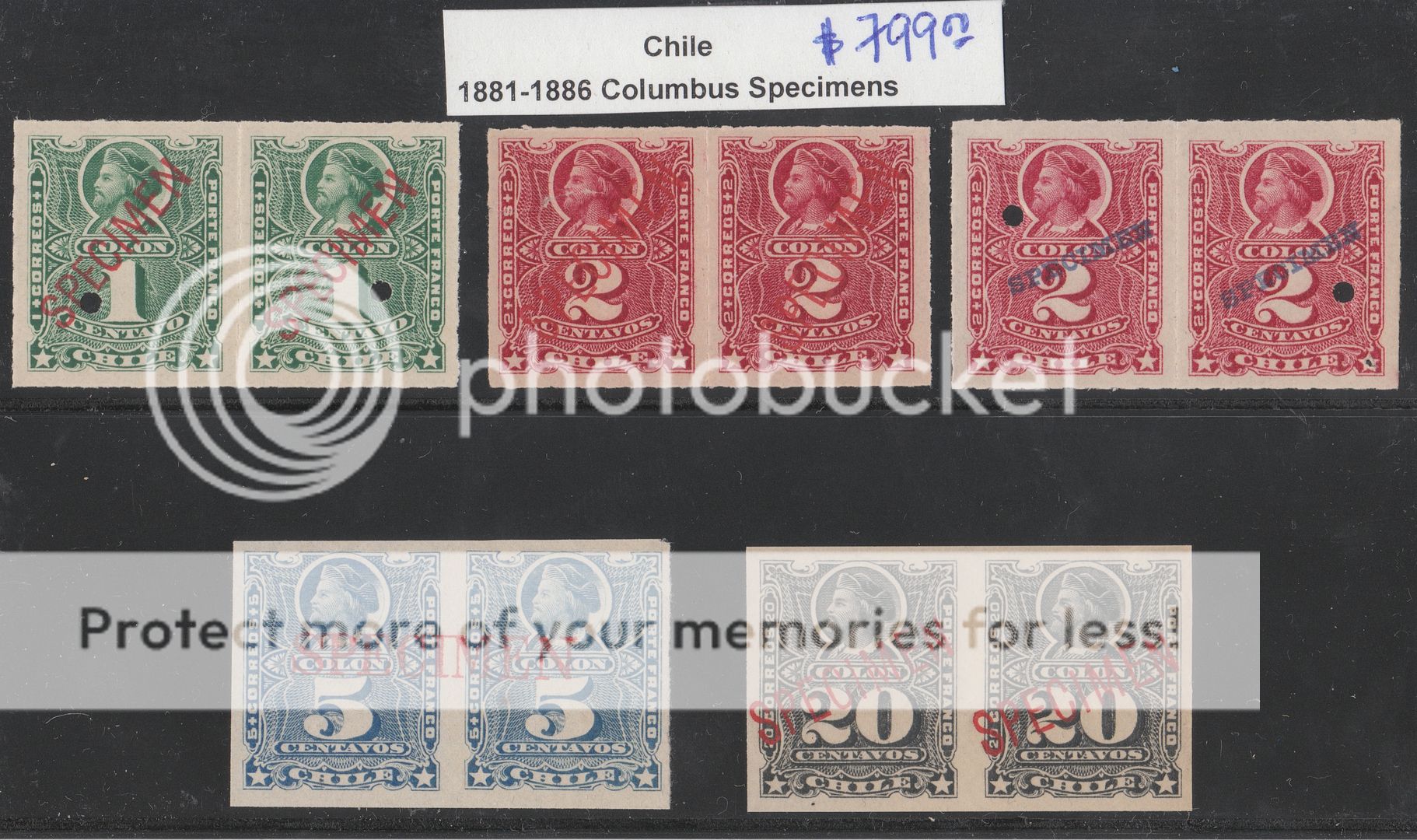 CHILE #1881 186 COLUMBUS SPECIMENS LOT HV41  