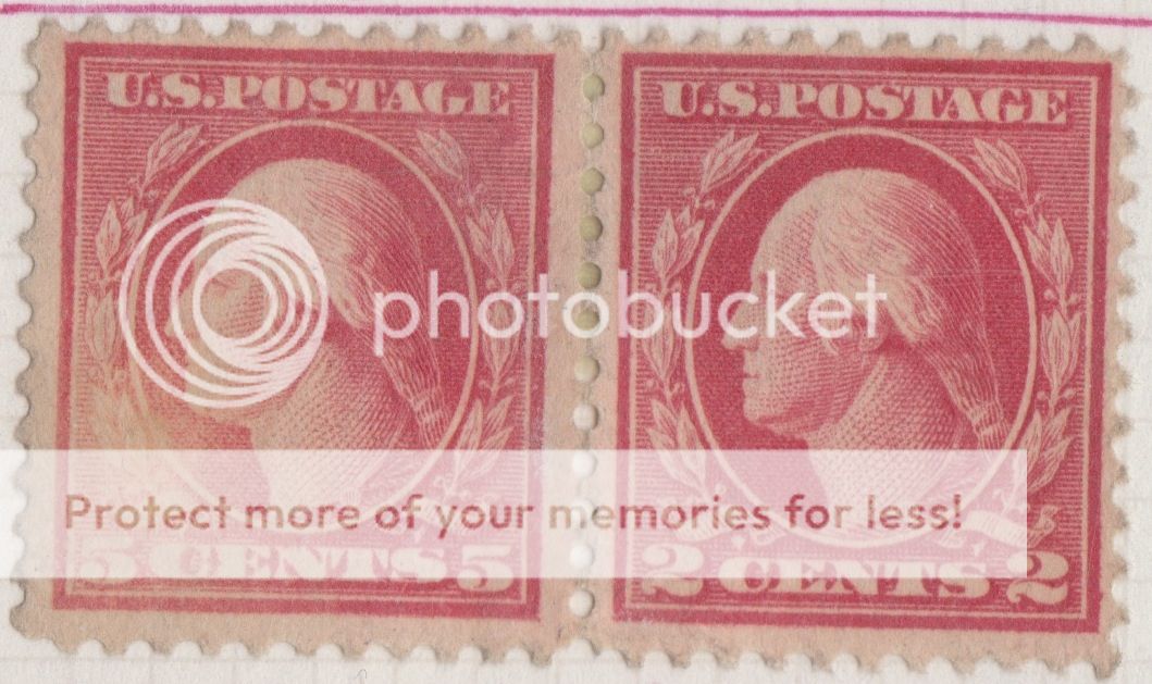 505 VAR. 5¢ WASHINGTON ERROR PAIR UNUSED SLIGHTLY FADED CV $300 