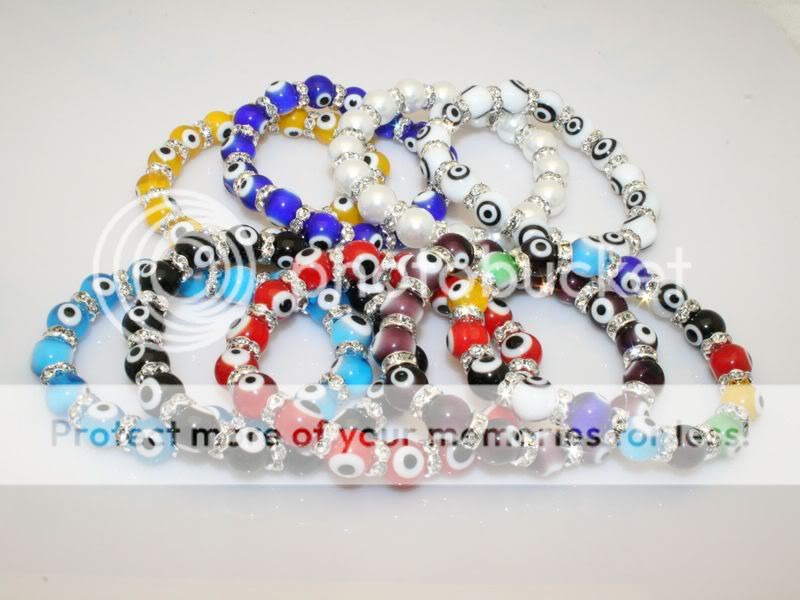 wholesale lot 50 pcs mixed color Evil Eye Lampwork Glass Bead Elastic 