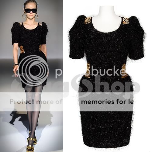 Runway Peplum Dress Puff Cap Sleeve Animal Print Shoulder Waist